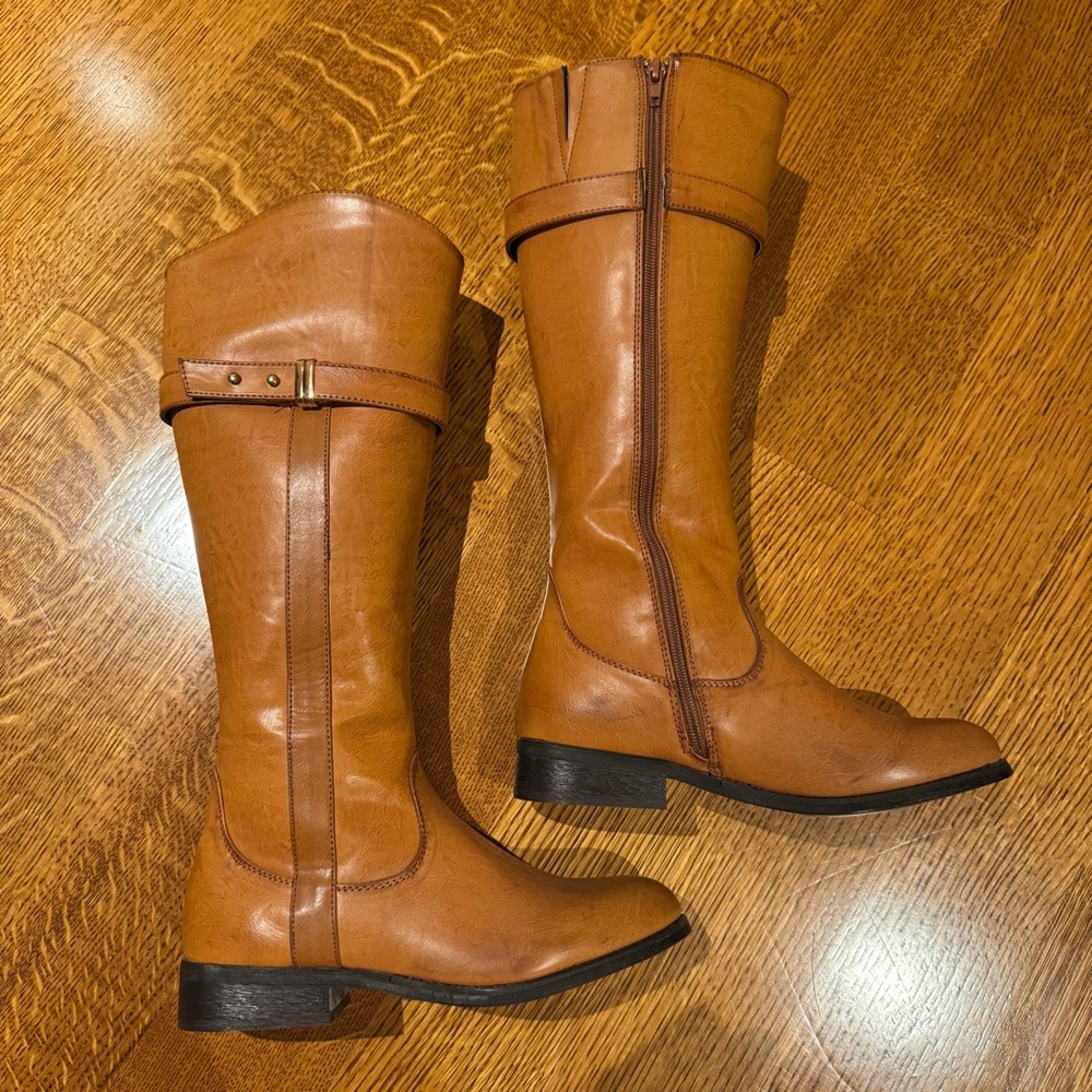 New Saddle Brown Faux Leather Knee-High Riding Boots 7